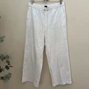 NWT J.Crew Women's White Linen Blend Drawstring Wide Leg Pants Size 14